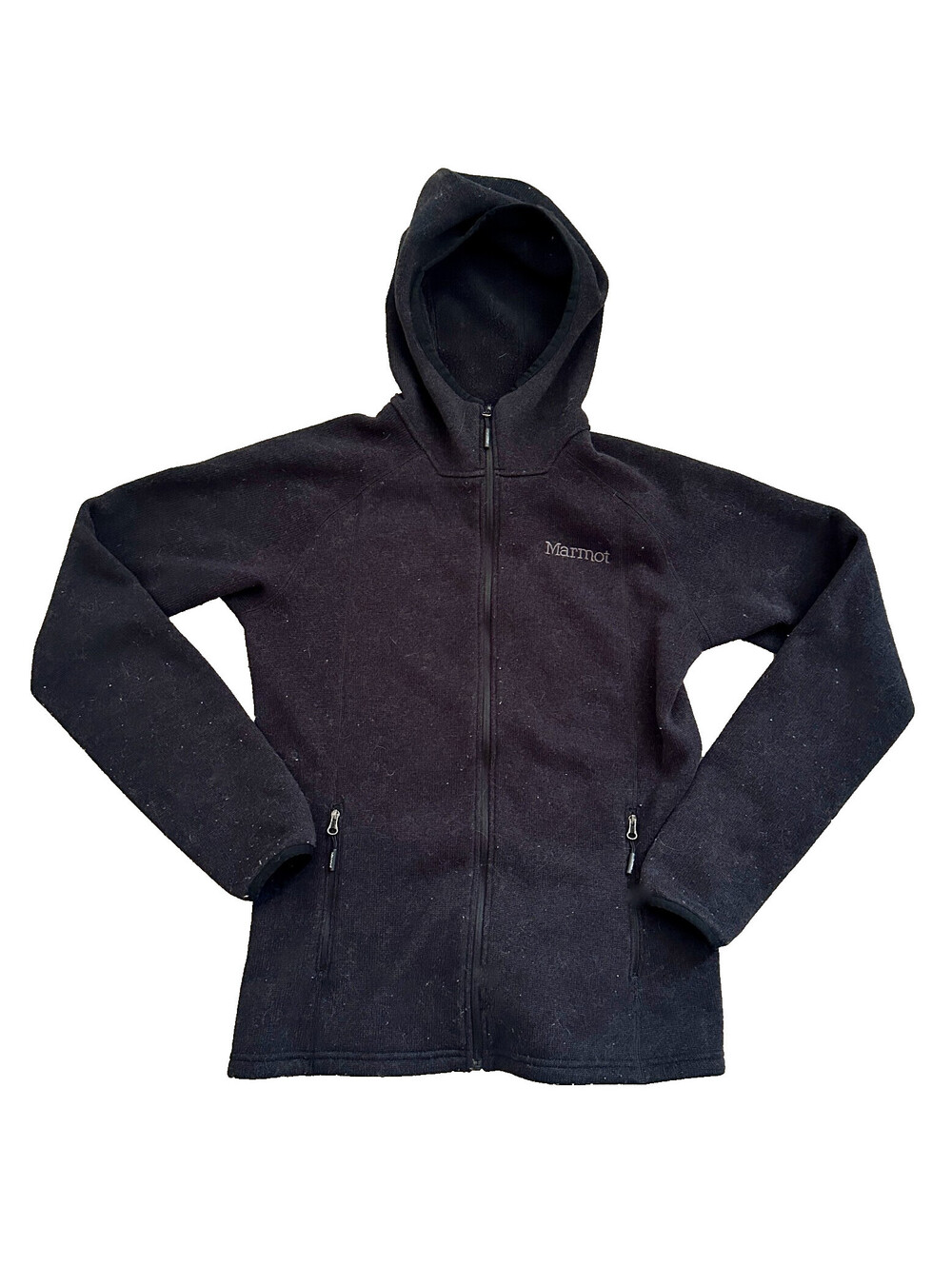 Women's Marmot Black Knit PolarTec Hooded Jacket Zip-Front Hoodie Pockets S
